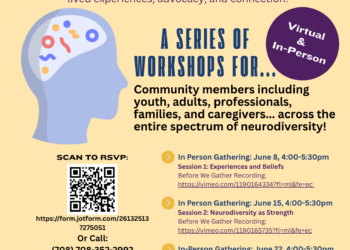 Event flyer for the "Navigating Neurodiversity" community workshop series.